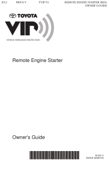 2013 Toyota Prius V Tvip v4 Remote Engine Starter Res Owners Guide Free Download