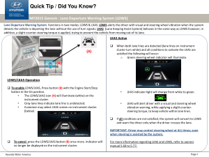 2016 Hyundai Genesis Lane Departure Warning System Quick Tips Manual Free Download