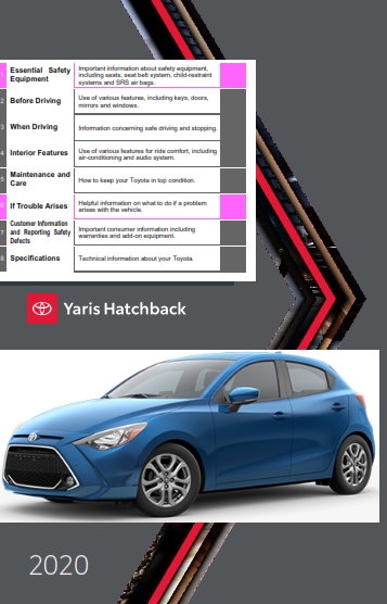 2020 Toyota Yaris Hatchback Owners Manual Free Download