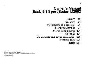 Saab 9-3 [2003] Owners Manual Free Download