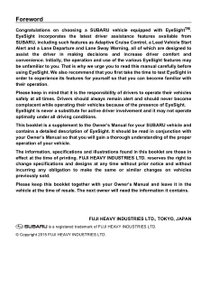 Subaru Impreza and Xv Crosstrek Eyesight [2015] Owner Manual