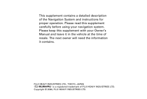 Subaru Tribeca [2011] Navigation Owners Manual Free Download
